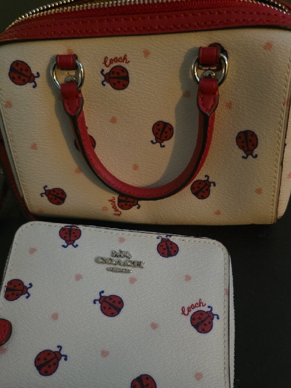 Coach Cream and Red Ladybug Mini Crossbody with Wallet - Picture 3 of 6